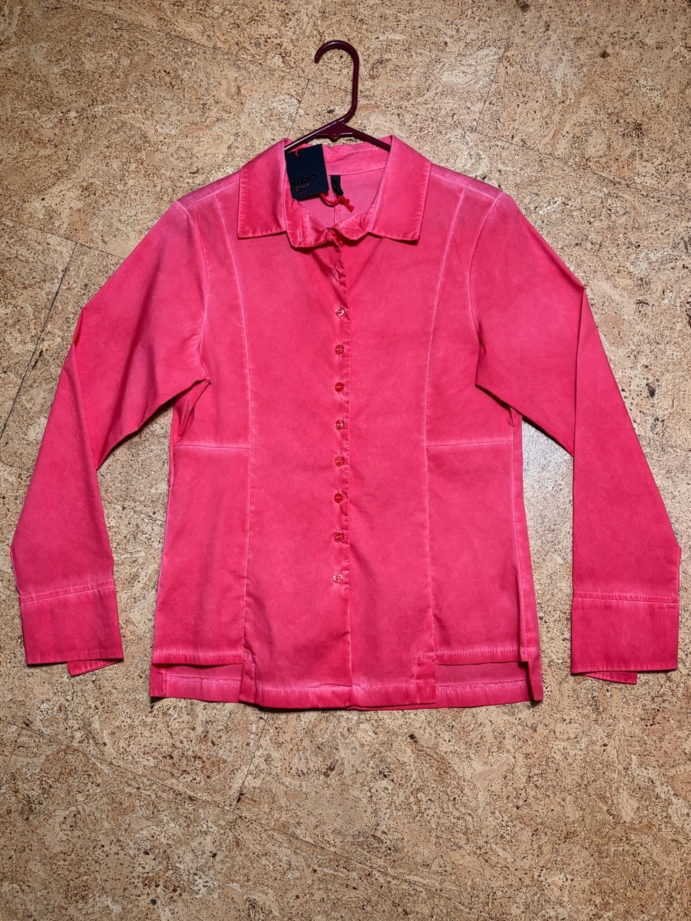 Inizio Cold Dyed Button Down Top In Pink NWT Sz M